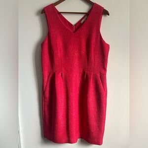 Banana Republic Dress Women sz 16 Coral Red Textured V Neck holiday party